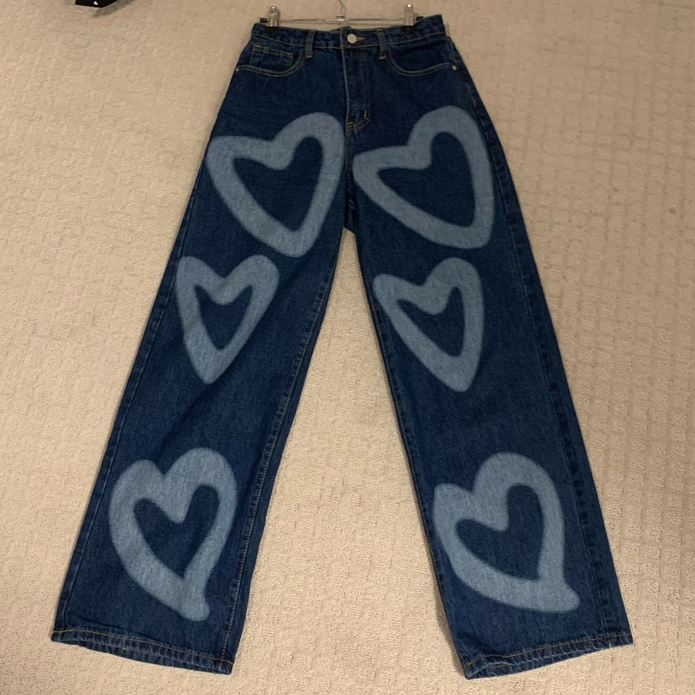 bleach dyed heart mom jeans